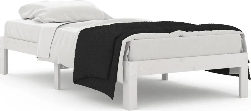 vidaXL Cadru de pat single, alb, 90x190 cm, lemn masiv