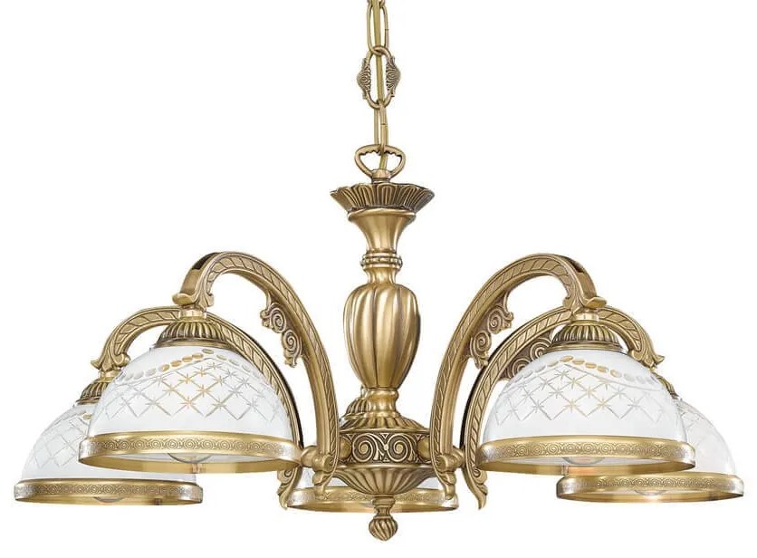 Candelabru cu 5 brate clasic design italian din alama, sticla 7002 RA-L. 7002/5