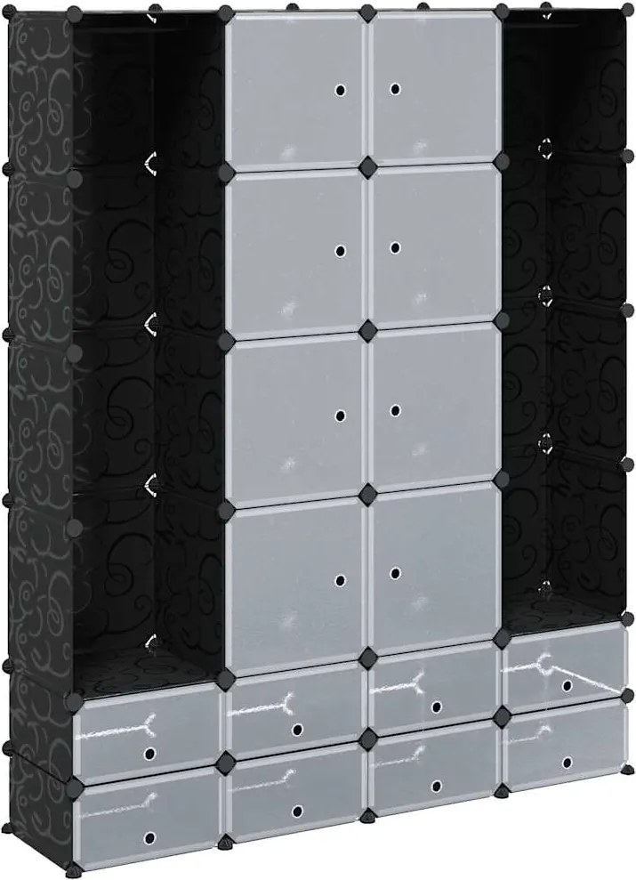 vidaXL Dulap modular cu 18 compartimente alb și negru 37x146x180,5 cm