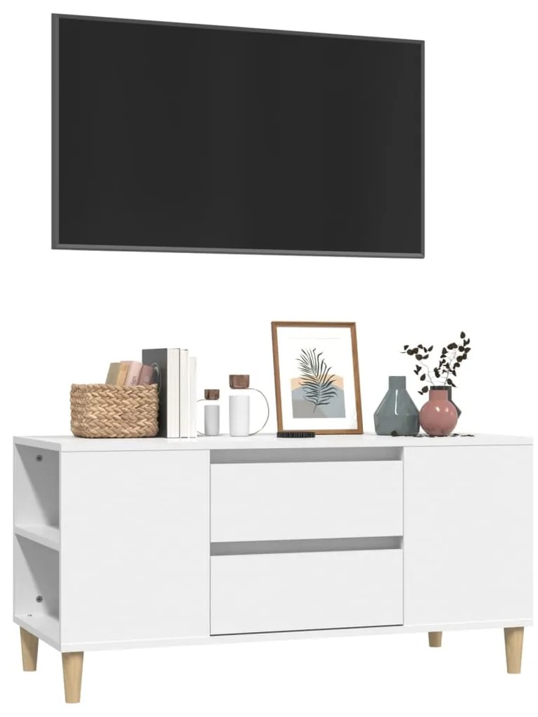 Comodă tv, alb, 102x44,5x50 cm, lemn prelucrat