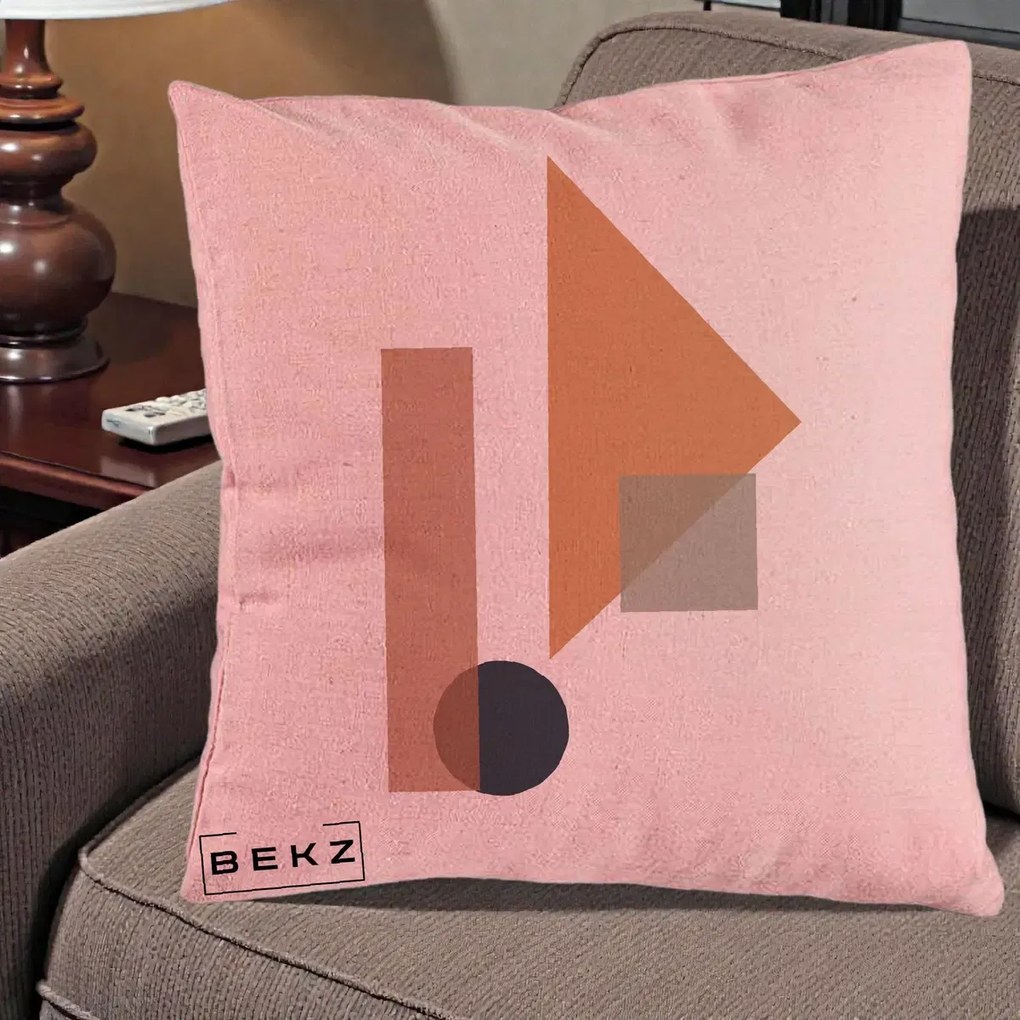 Perna Decorativa Geometric Bauhaus Triunghi, 40x40 cm, Roz, Husa Detasabila, Perna Inclusa, BEKZ®
