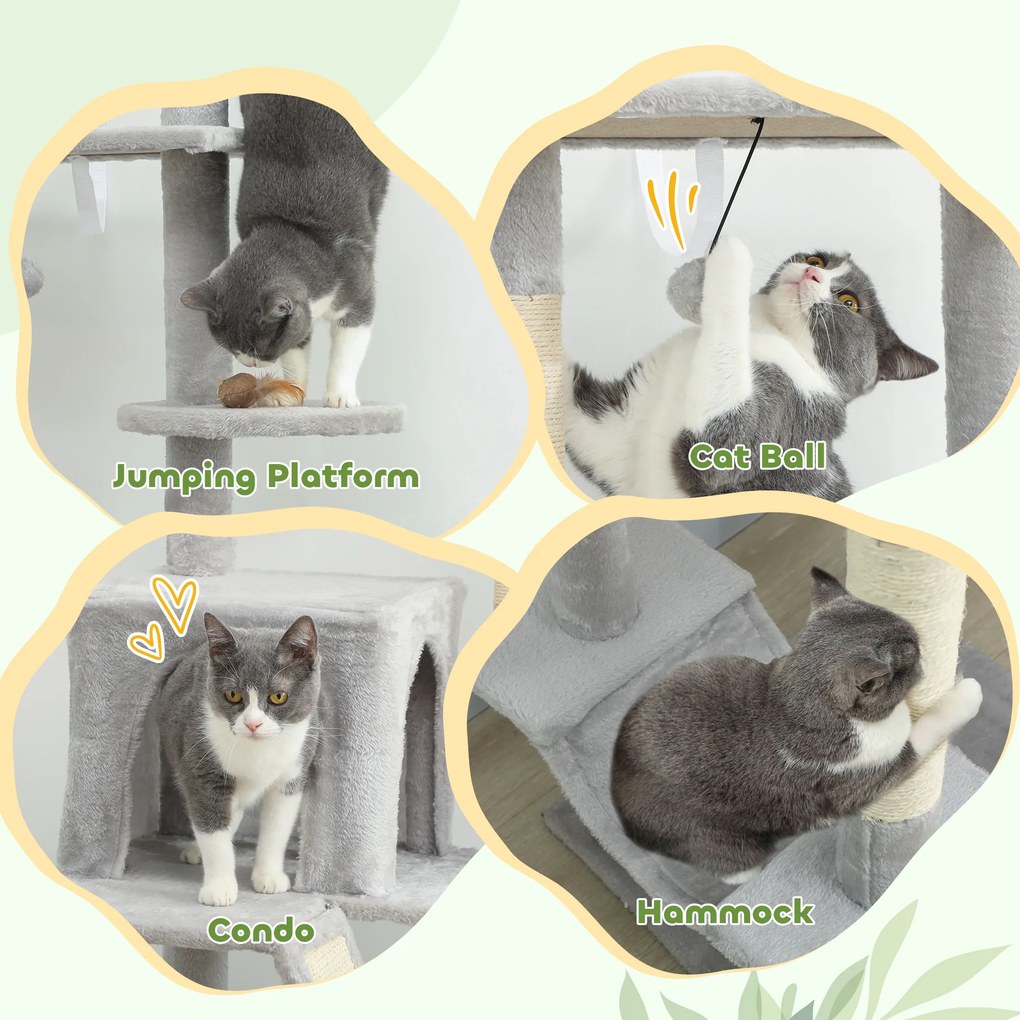 PawHut Copac zgârietoare de tavan cu înălțime ajustabilă 225-255cm Gri deschis | Aosom Romania