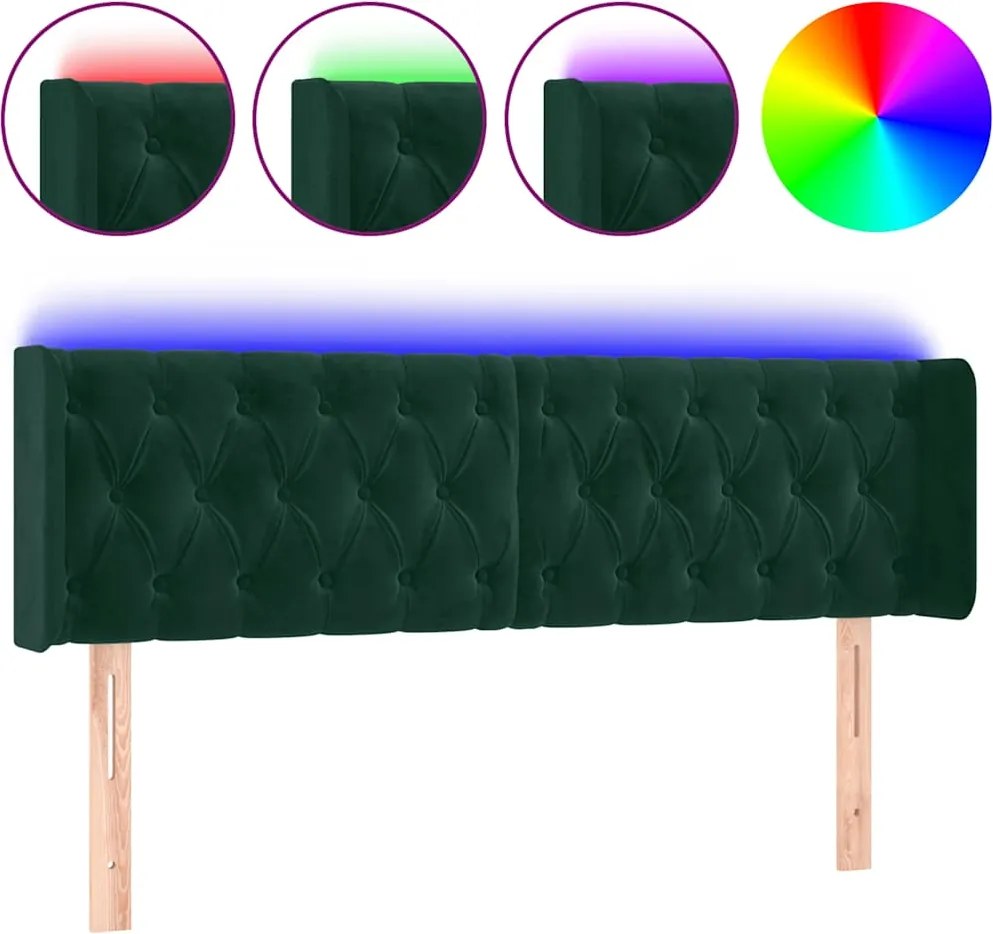 vidaXL Tăblie de pat cu LED, verde închis, 147x16x78/88 cm, catifea