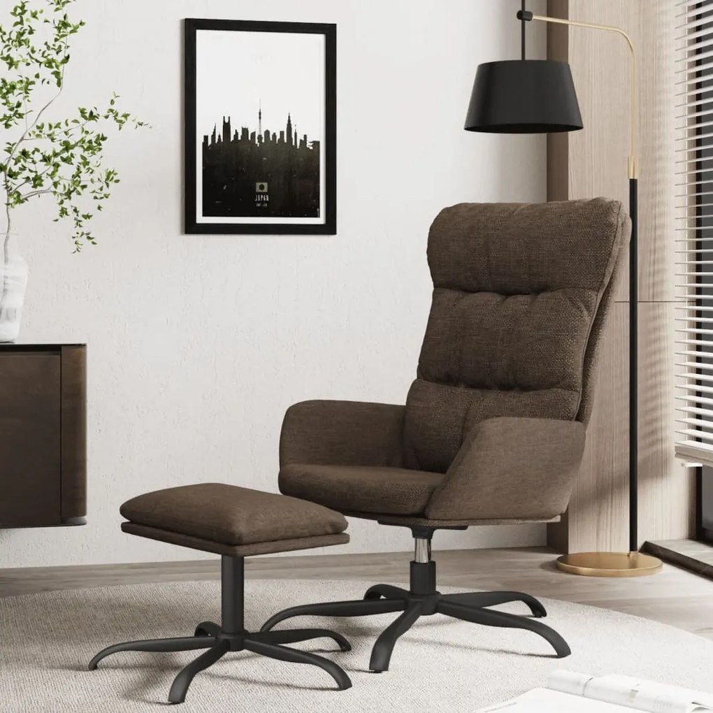 3097586 vidaXL Scaun de relaxare cu taburet, maro, textil