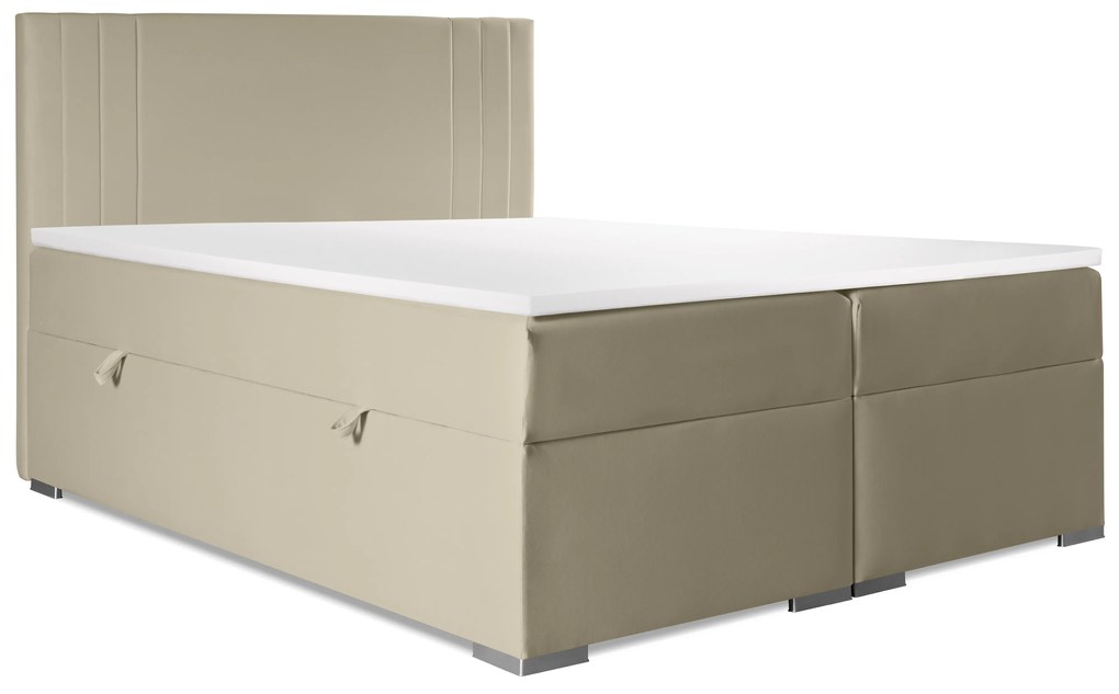Pat matrimonial Boxspring 160 cm Morcano (bej) (cu sp. depozitare). 1044275