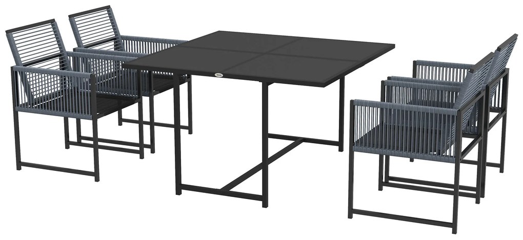 Outsunny Set mobilier de grădină 5 piese, Grup de dining în aer liber, rezistent la intemperii, 1 masă, 4 scaune, Gri | Aosom Romania