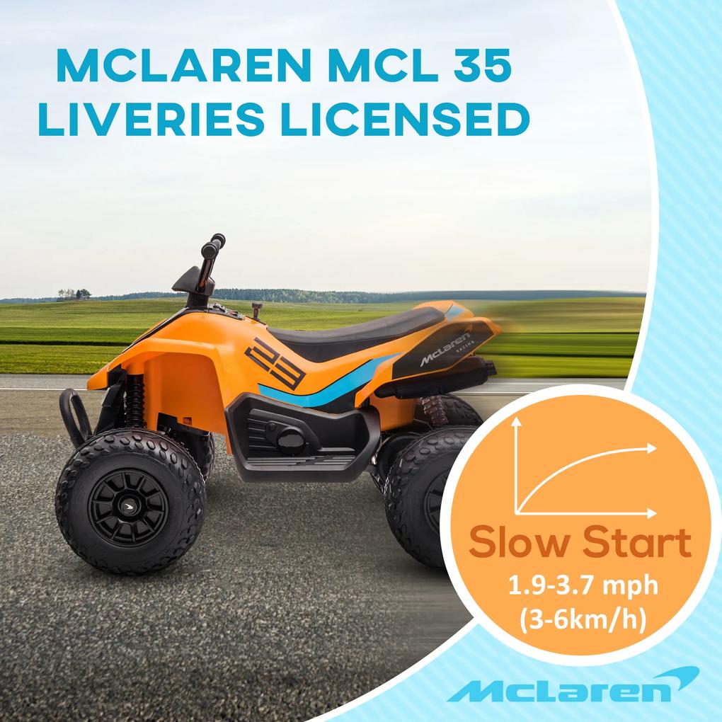 HOMCOM ATV Electric de 12V cu Licenta Mclaren MCL 35 Liveries, Pornire Lenta, Faruri, Slot MP3, Roti cu Suspensie, Varsta de 3-8 ani, Portocaliu
