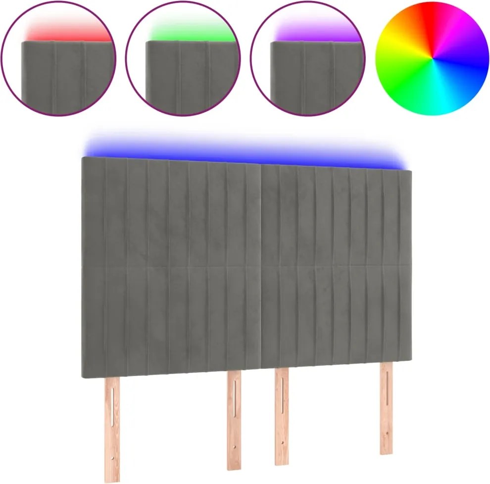 vidaXL Tăblie de pat cu LED, gri deschis, 144x5x118/128 cm, catifea