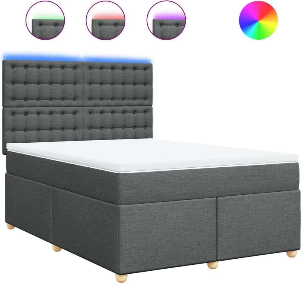 vidaXL Pat box spring cu saltea, gri închis, 140x190 cm, textil