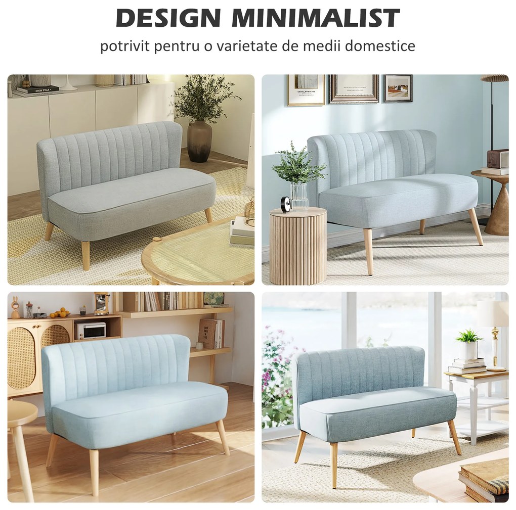 HOMCOM Canapea cu 2 Locuri din Material Textil fără Brațe, Canapea  cu Picioare din Lemn, 117x56,5x77 cm, Verde | Aosom Romania