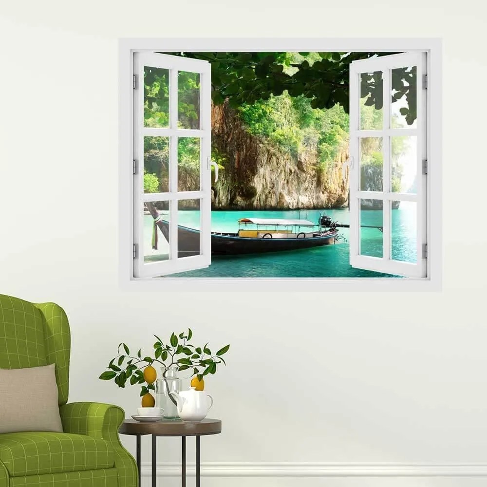 Fereastra cu efect 3D - Barca in Tailanda - 119x93 cm