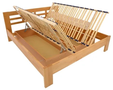 Dublu pat din lemn masiv cu spațiu de depozitare ANGELA 180x200 cm nuc deschis