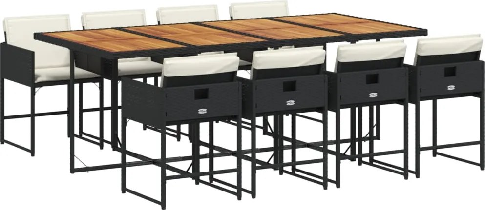 vidaXL Set mobilier de grădină cu perne, 9 piese, negru, poliratan