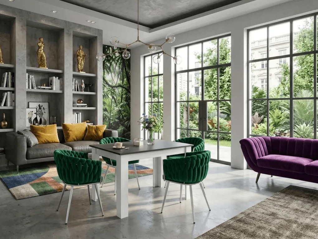 Fotoliu de masa ORION VELVET din catifea cu picioare argintii, verde