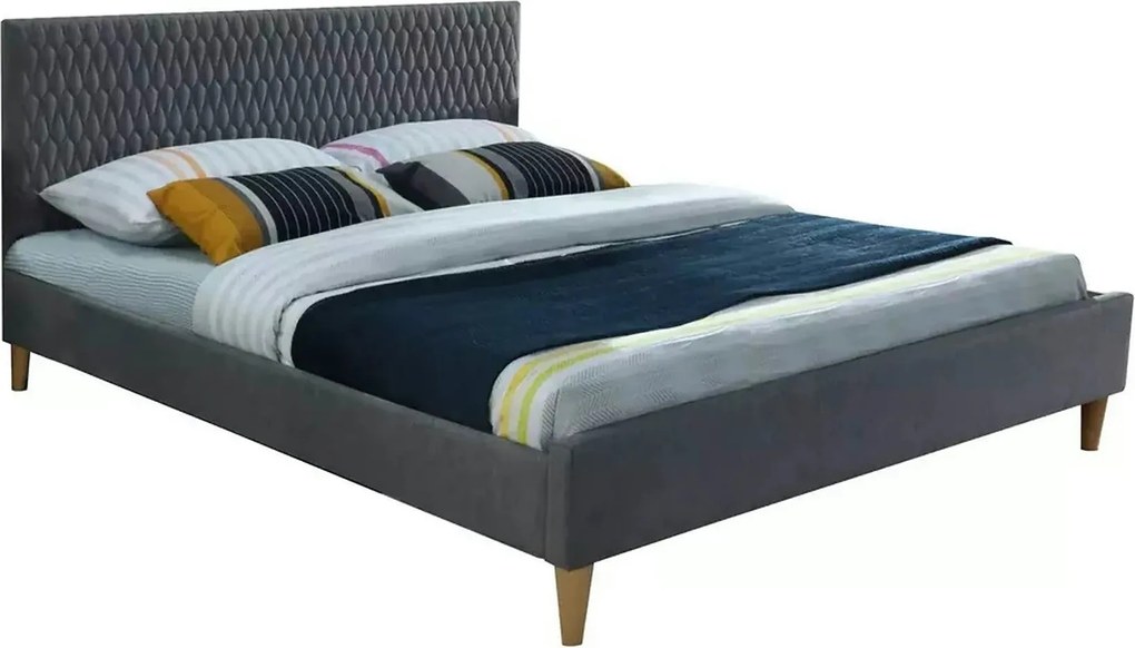 Pat AZURRO 160x200, stofa catifelata gri - Bluvel 14, cu somiera