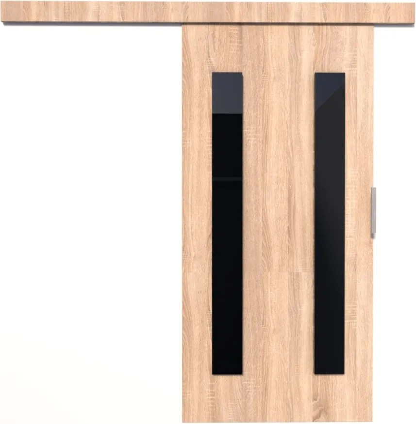 Usa glisanta Hers, ADRK Furniture (Latime: 106 cm, Culoare: Sonoma /Negru Lacobel)