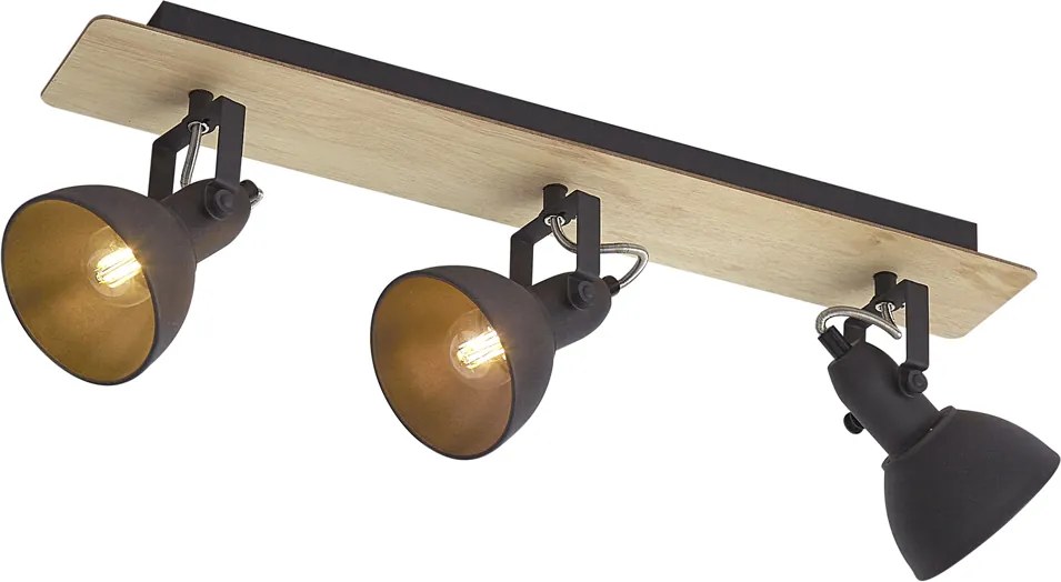Spot de tavan negru cu lemn, cu 3 lumini, rotativ și înclinabil - Jakub