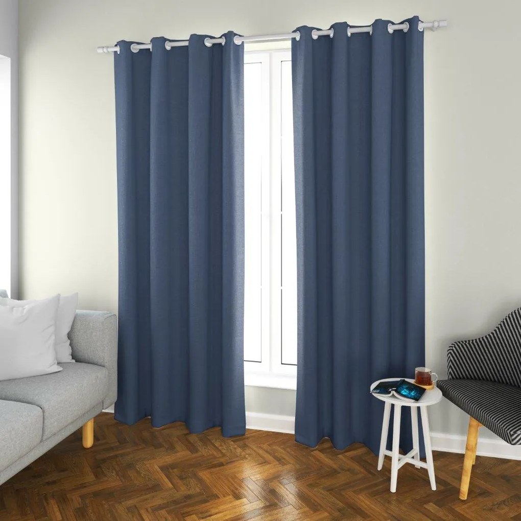 Draperie albastru închis OXFORD 140x250 cm Agatat: Inele metalice