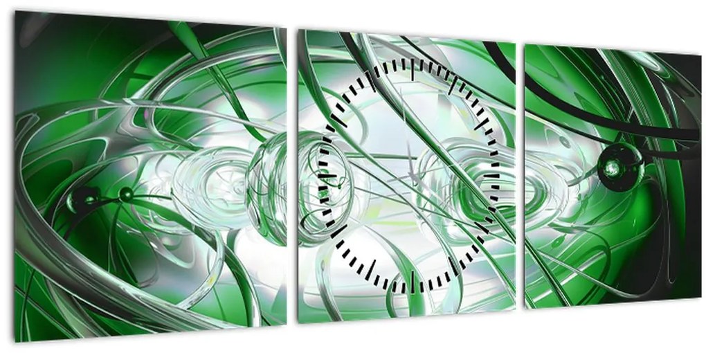Tabloul abstract verde (cu ceas) (90x30 cm)
