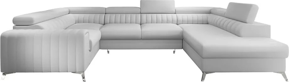 Colțar alb extensibil/cu spațiu de depozitare cu tapițerie din imitație de piele (cu colț pe partea dreaptă/în formă de "U") Louis – ELTAP