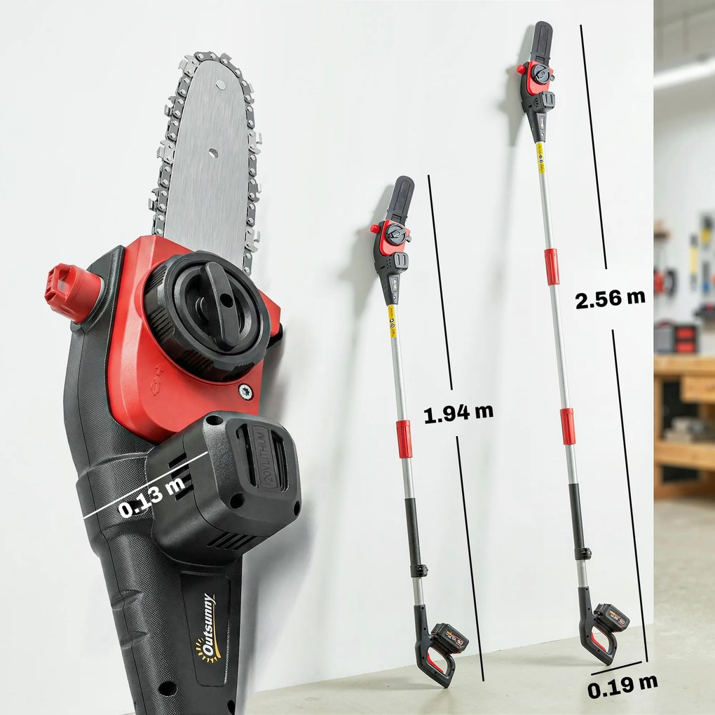 Outsunny Drujbă electrică extensibilă 1,94-2,56 m cu 2 baterii 4,0 Ah Încărcător Blocare dublă Ungere automată | Aosom Romania