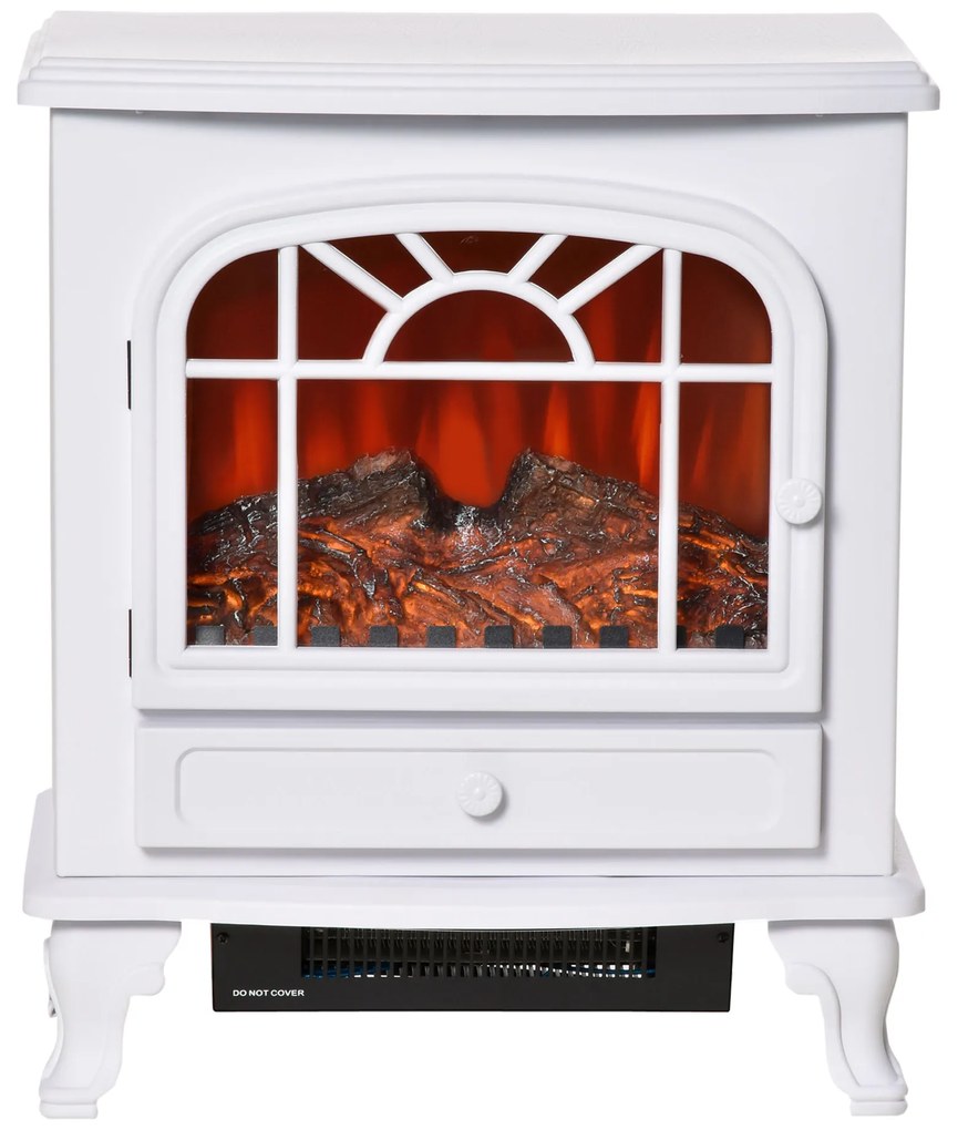 HOMCOM Șemineu Electric Portabil 1000/2000W cu Flacără LED Intensitate Reglabilă Termostat Reglabil și Protecție la Supraîncălzire pentru Săli de 25 m² 51x28x60 cm Blanco | Aosom Romania