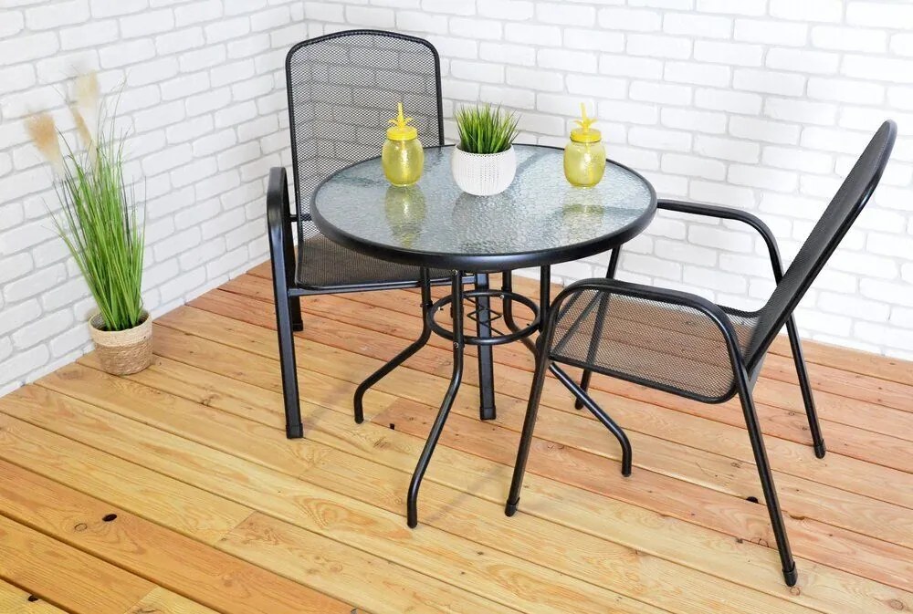 Masă de grădină ZWMT Ø 80 cm metal cu blat din sticlă