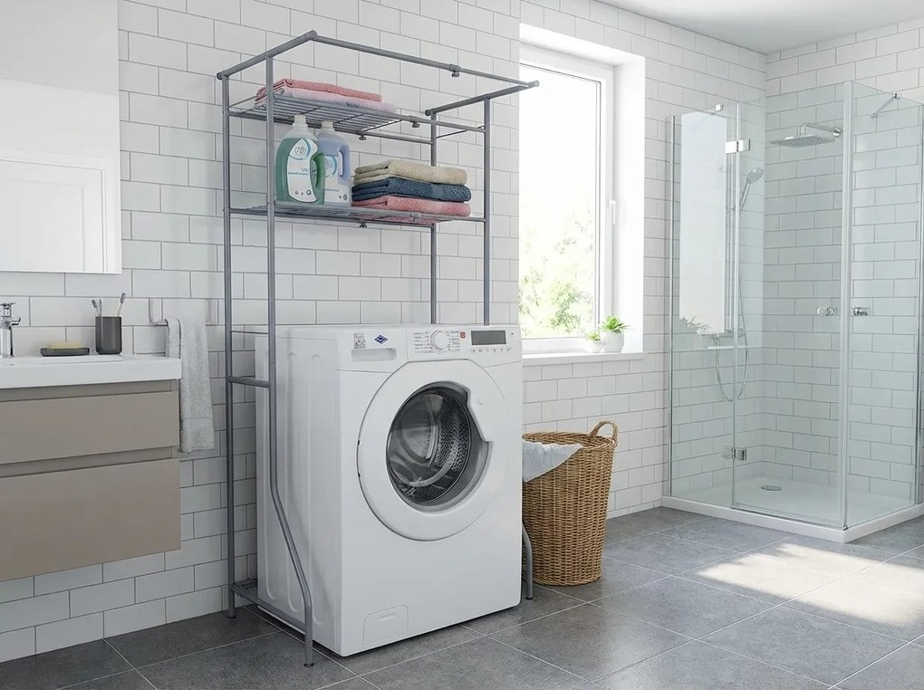 Raft metalic pentru baie deasupra masinii de spalat FIXANO 170x60-90 cm, gri