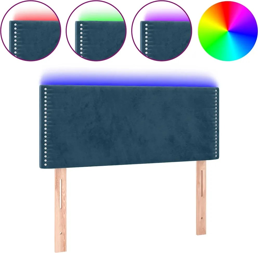 vidaXL Tăblie de pat cu LED, albastru închis, 100x5x78/88 cm, catifea