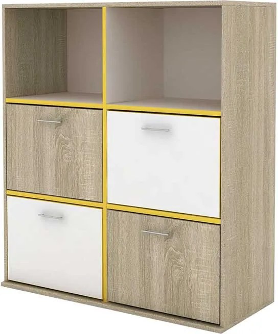 COMODA DORIA,97X42.5X110 CM,4 USI,CULOARE SONOMA/ALB,PAL