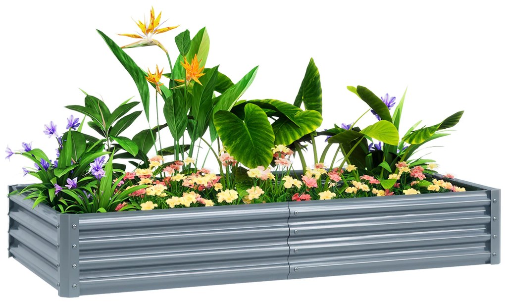 Outsunny Pat de grădină rectangular, pat de grădină ridicat din oțel galvanizat, fund deschis, 180 x 90 x 30 cm, argintiu | Aosom Romania