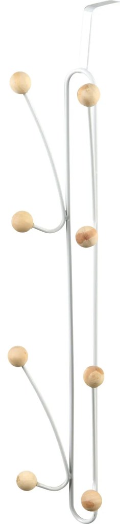 Cuier de usa alb, vertical, metalic, cu 8 manere din lemn, 44 x 9 x 8,5 cm