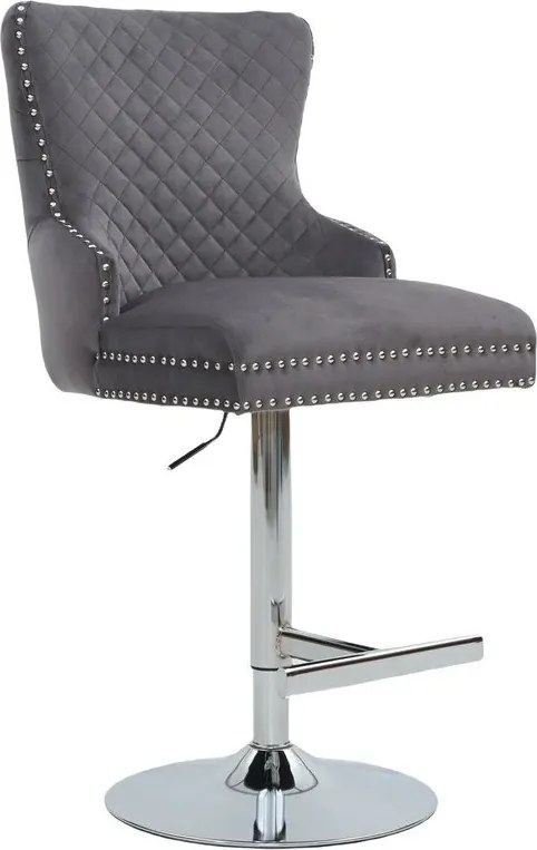 Set de 2 scaune de Bar Stil Baroc, Catifea, Gri, Metal, Argintiu, Castle