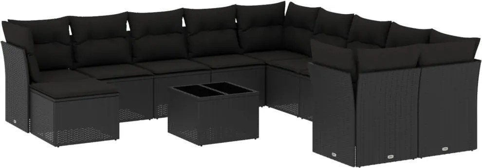 vidaXL Set canapele de grădină, 12 piese, cu perne, negru, poliratan