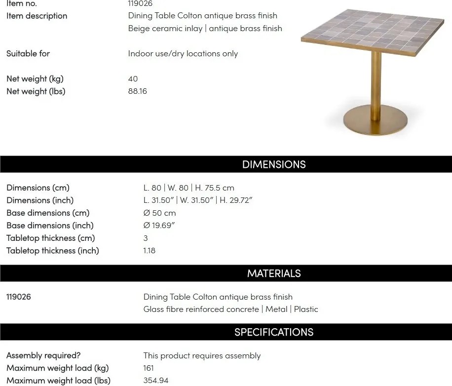 Masa Bistro design LUX Colton 80x80cm