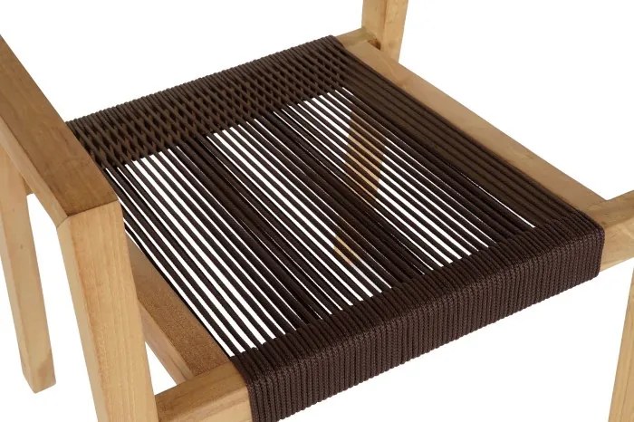 Set dining exterior din lemn de tec și frânghie, masă și 4 scaune, 5 piese, finisaj natural, „Terrawood”
