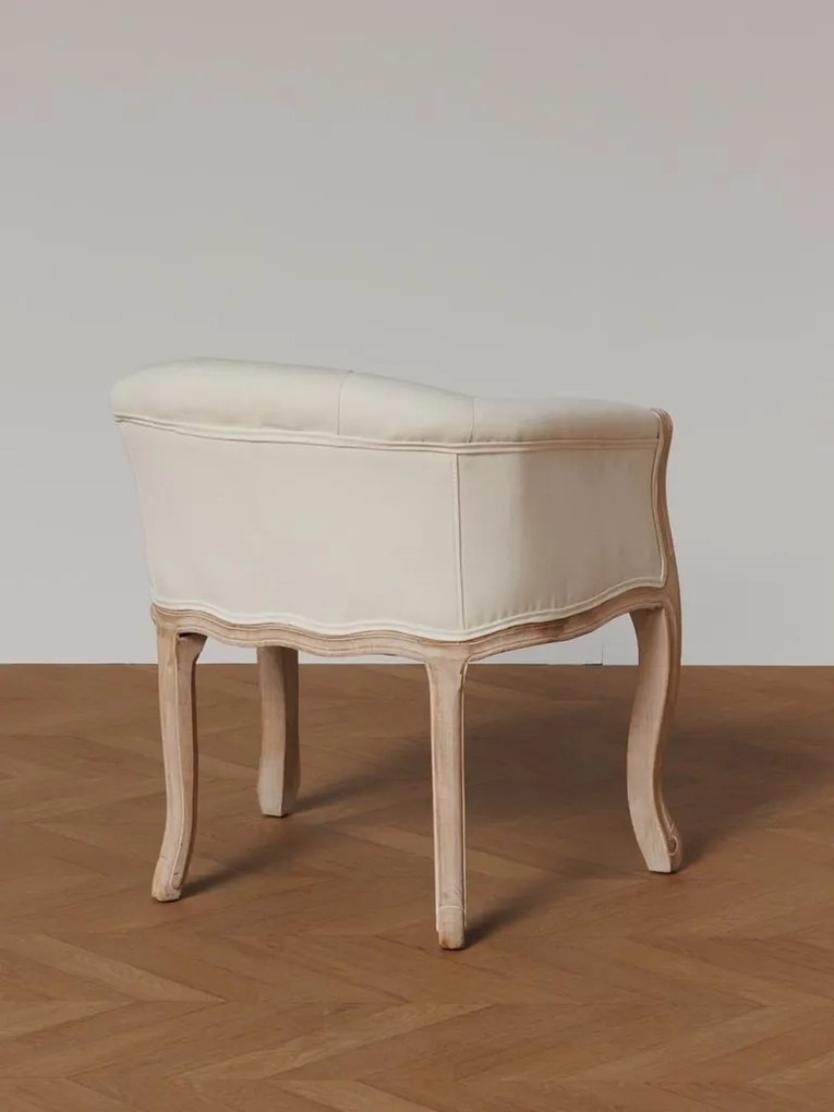 Fotoliu shabby chic crem din bumbac cu structură din lemn de cauciuc, „Valbonne”