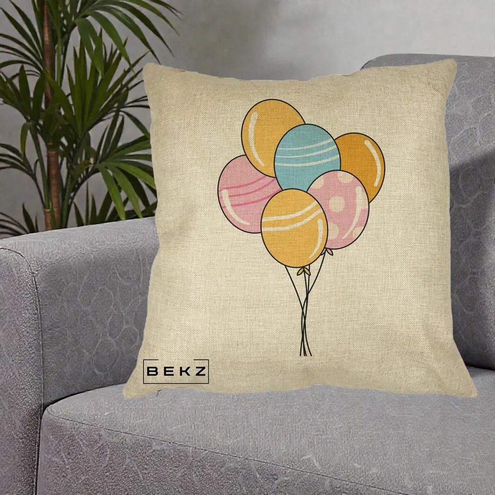 Perna Decorativa Baloane Petrecere, 40x40 cm, Crem, Husa Detasabila, Perna Inclusa, BEKZ®