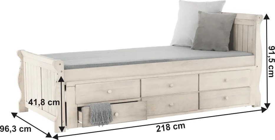 Pat cu pat suplimentar, alb antic, 90x200, ANTIKO