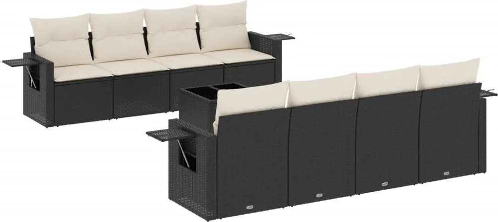 vidaXL Set mobilier de grădină cu perne, 9 piese, negru, poliratan