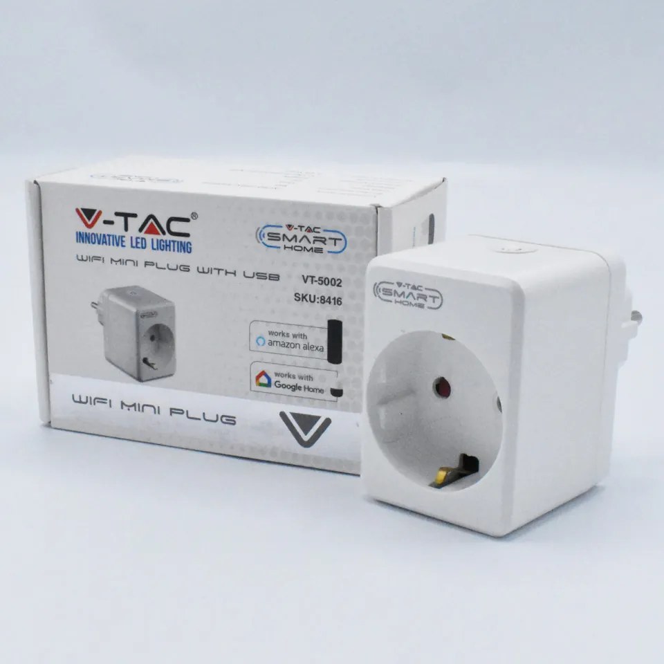 Stecher inteligent wiFi mini cu port USB, 2200W, max 10A, 2.4G WIFI, V-TAC