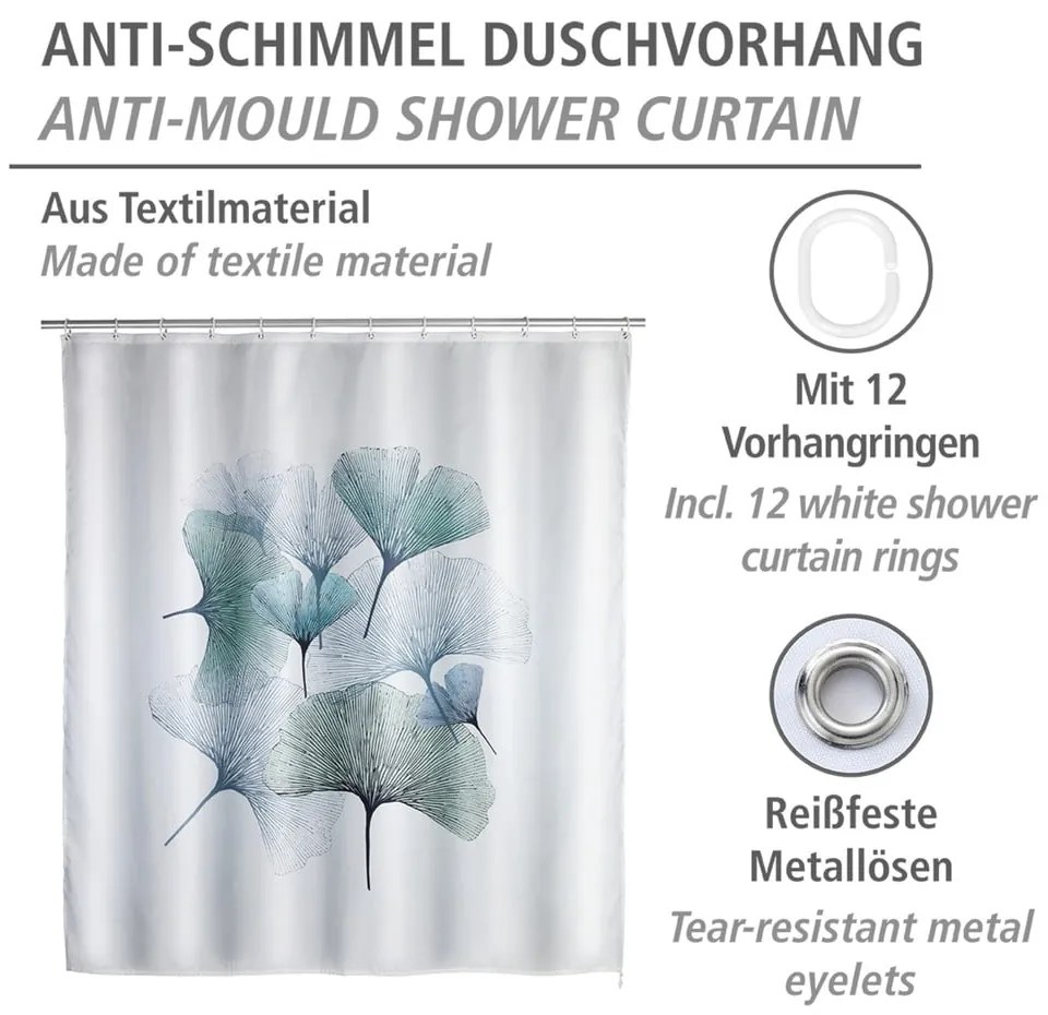 Perdea de baie lavabilă Wenko Ginkgo, 180 x 200 cm