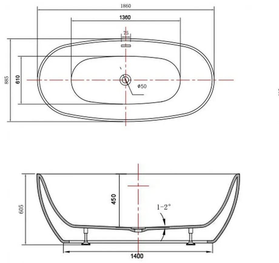 Cadă ovală 186x88,5x60,5 cm
