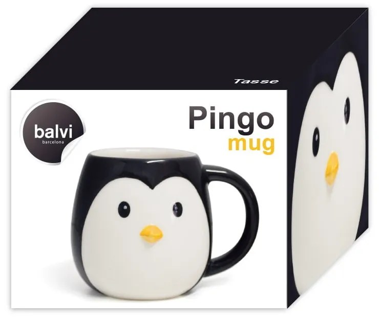 Cană din ceramică Balvi Pingo, 400 ml, alb - negru