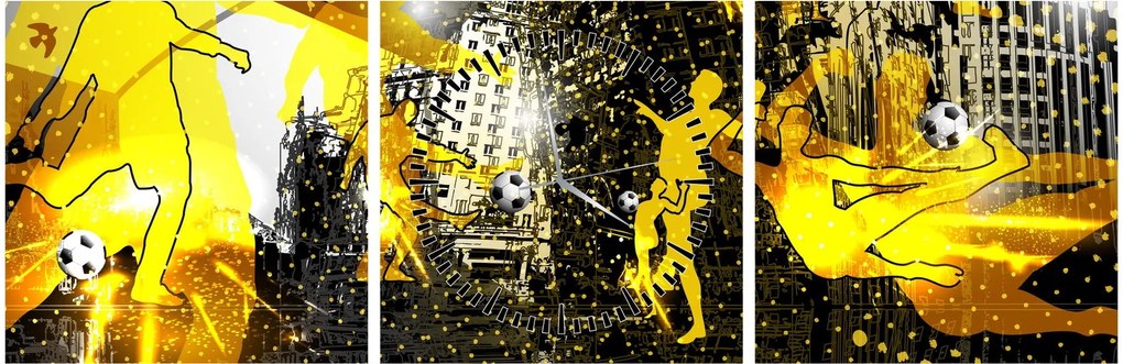 Tablou - Fotbal în marele oraș (cu ceas) (90x30 cm)