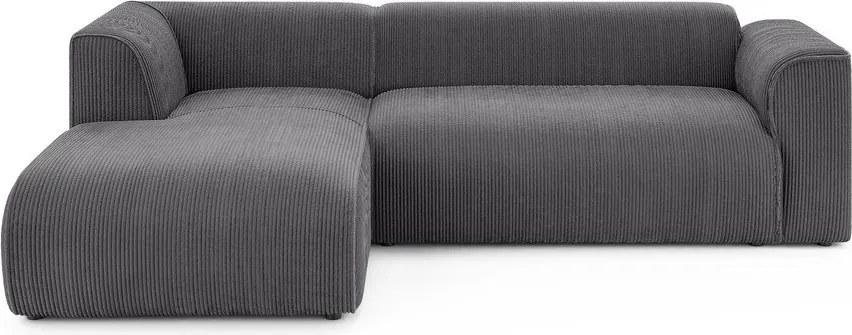 Colțar gri închis cu tapițerie din catifea reiată (cu colț pe partea stângă/cu șezlong) Merid – Ropez