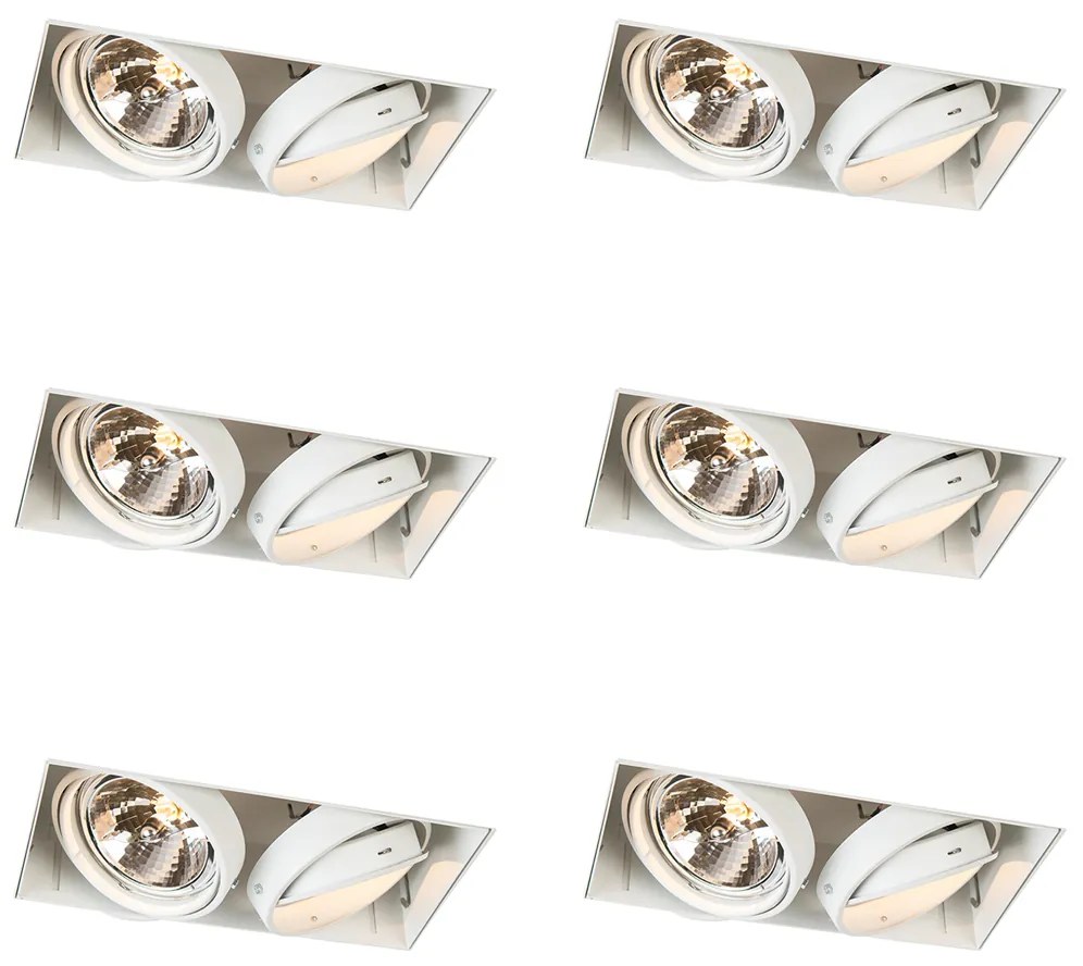 Set de 6 spoturi încastrate fără ramă cu 2 lumini, albe, rotative și înclinabile G53 AR111 - Oneon