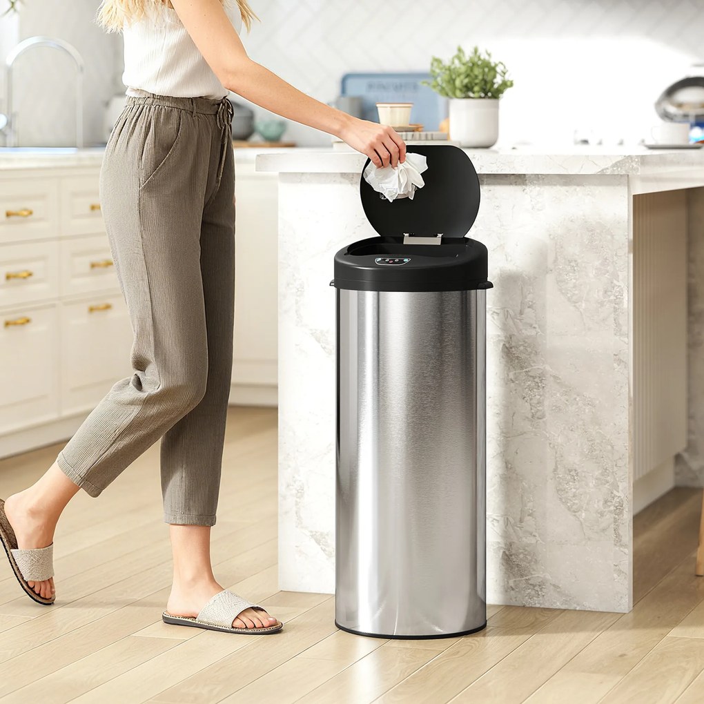 HOMCOM Coș de gunoi de 55L cu senzor pentru deschidere automată și închidere amortizată, 32x30x72.5 cm, Argintiu | Aosom Romania