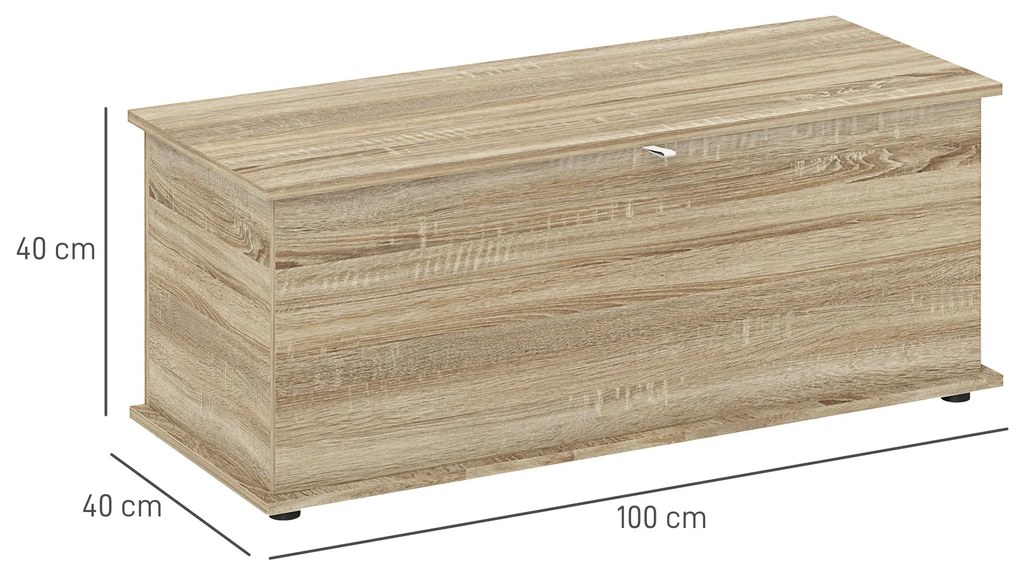 HOMCOM Cutie de depozitare, banc de depozitare cu capac rabatabil și balamale de siguranță, 100 x 40 x 40 cm, natural | Aosom Romania