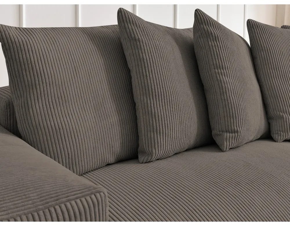 Colțar taupe extensibil/cu spațiu de depozitare cu tapițerie din catifea reiată Voltaire – Bobochic Paris